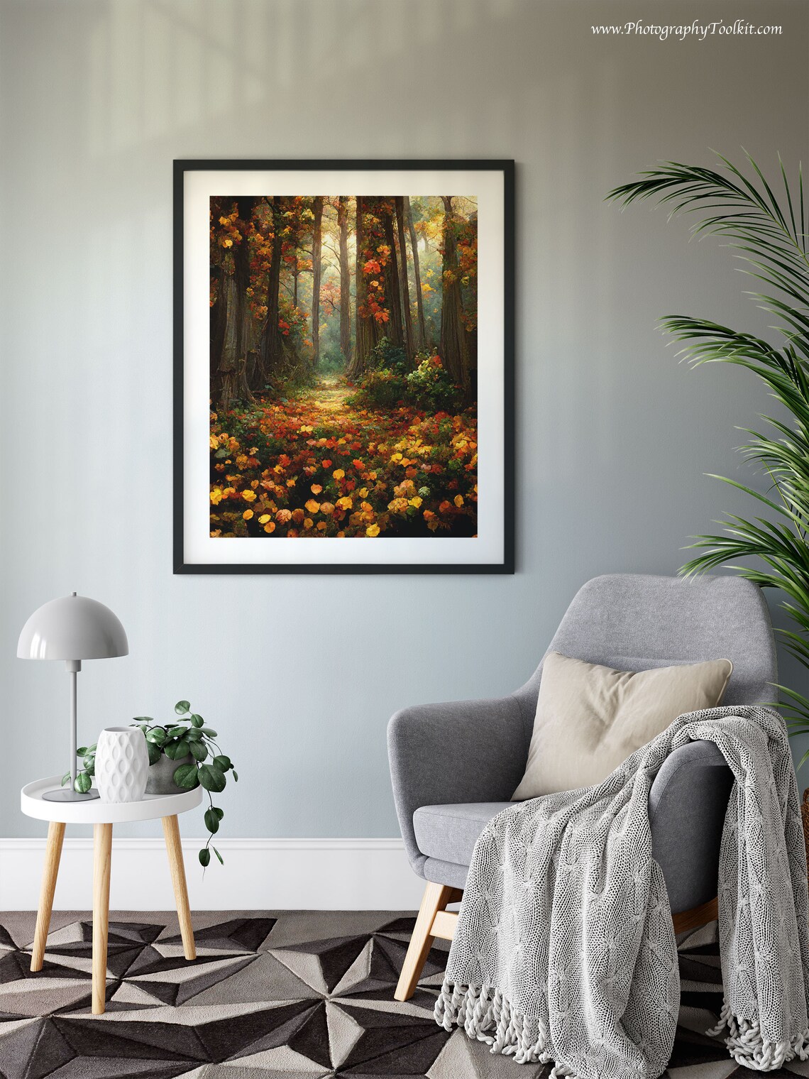 Autumn Woodland Trail Fall Foliage Sunlit Forest Floor Landscape Print - Image 6