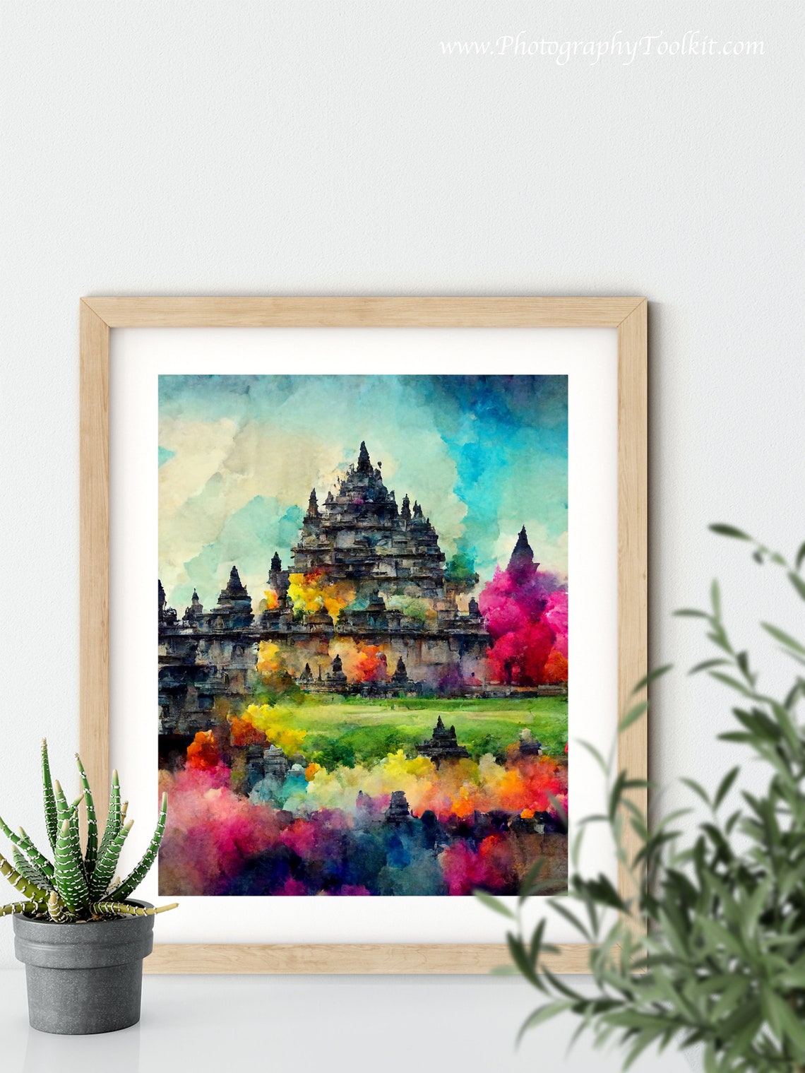Ancient Temple Spires Garden Vibrant Colorful Sky Watercolor Poster - Image 5