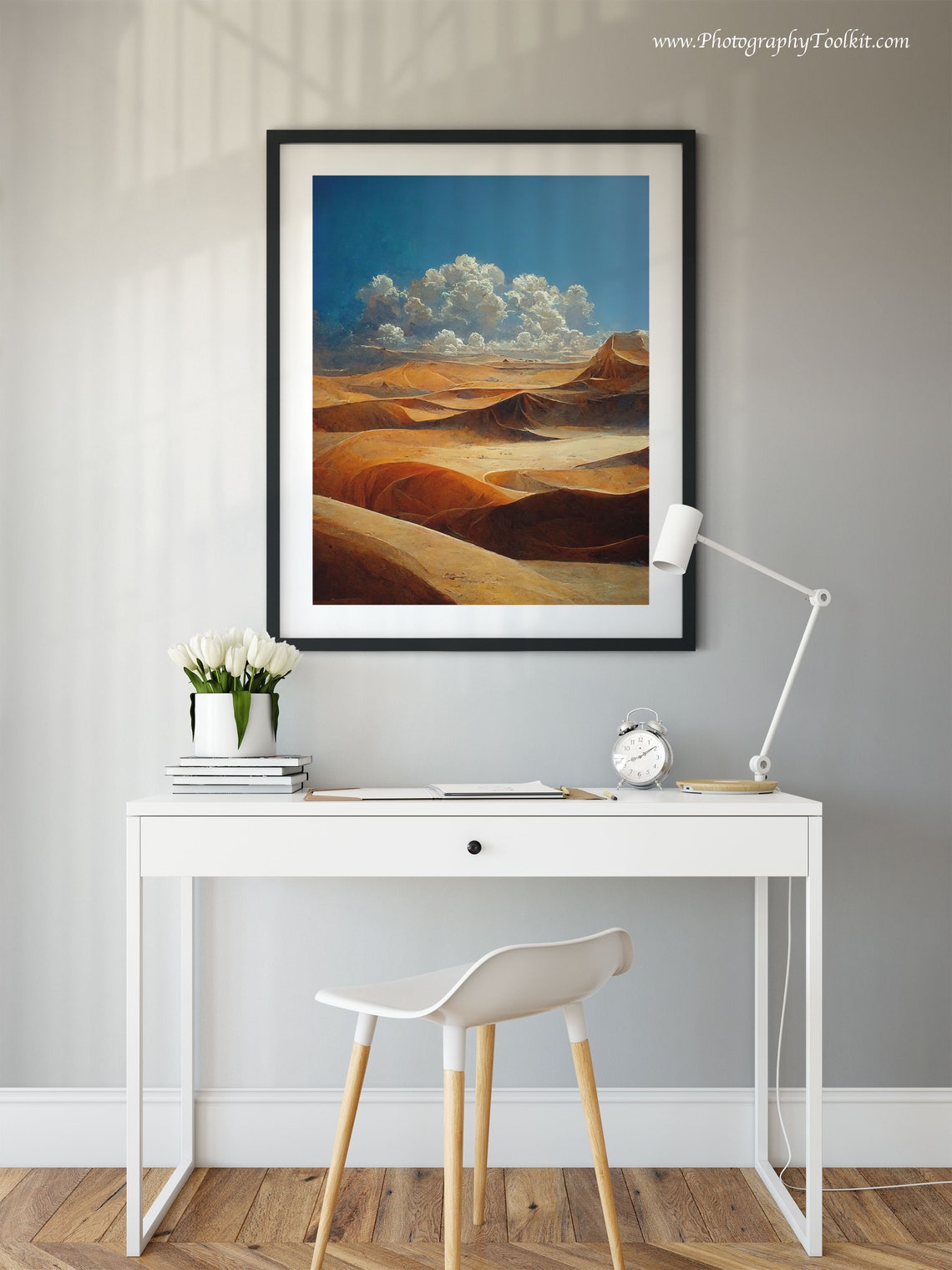 Desert Dunes Blue Sky Clouds Landscape Nature Scenery Poster - Image 2