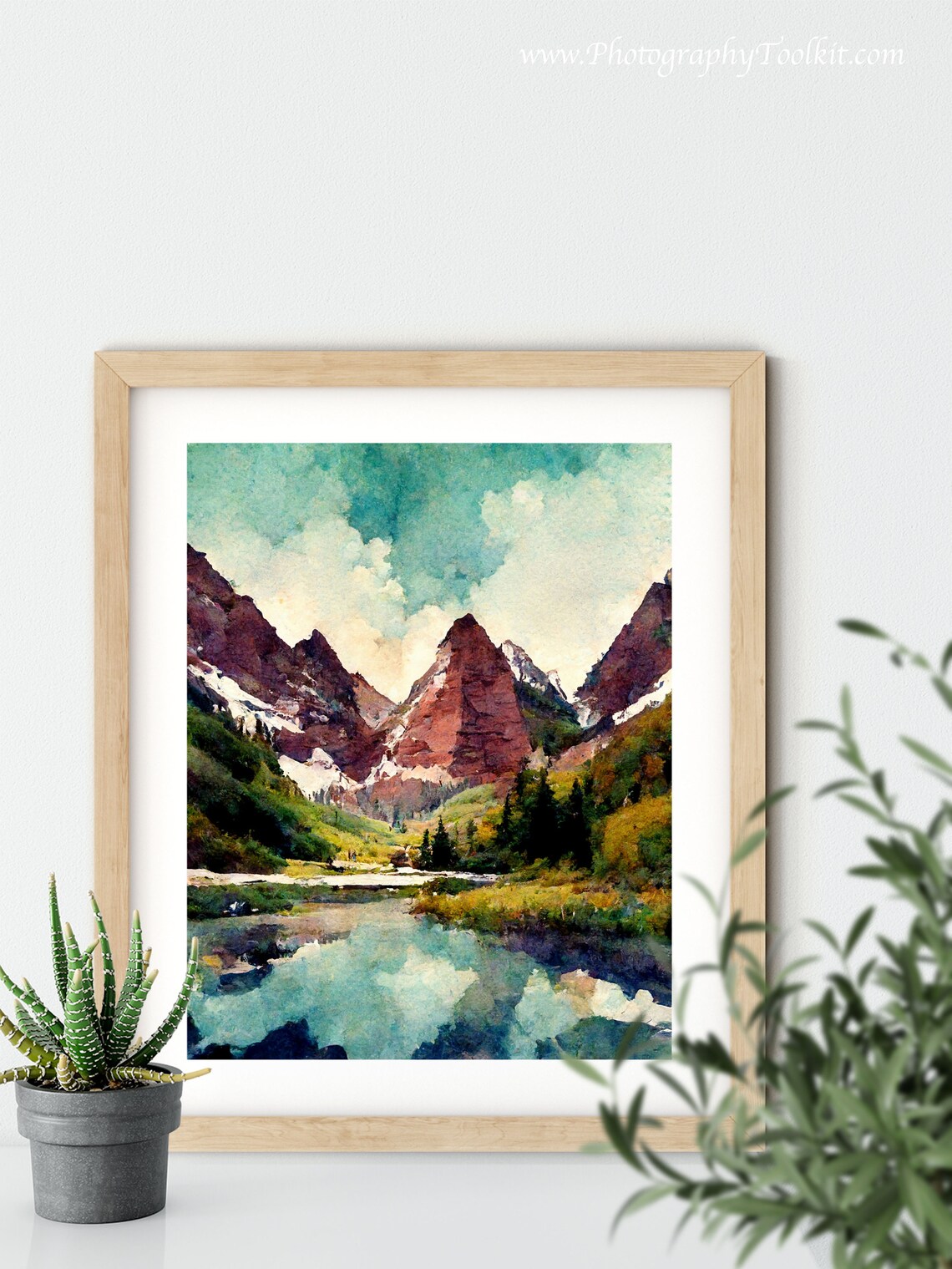 Maroon Bells Colorado Red Peaks Alpine Lake Watercolor Poster - Image 5