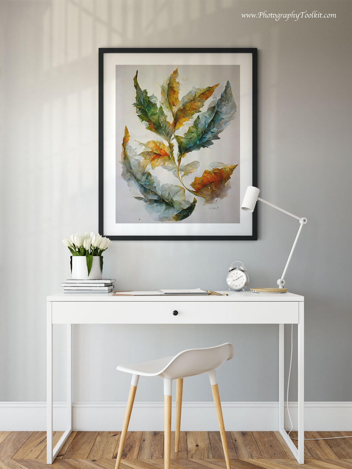 Green Leaf Branch Watercolor Curving Botanical Nature Poster - Image 4
