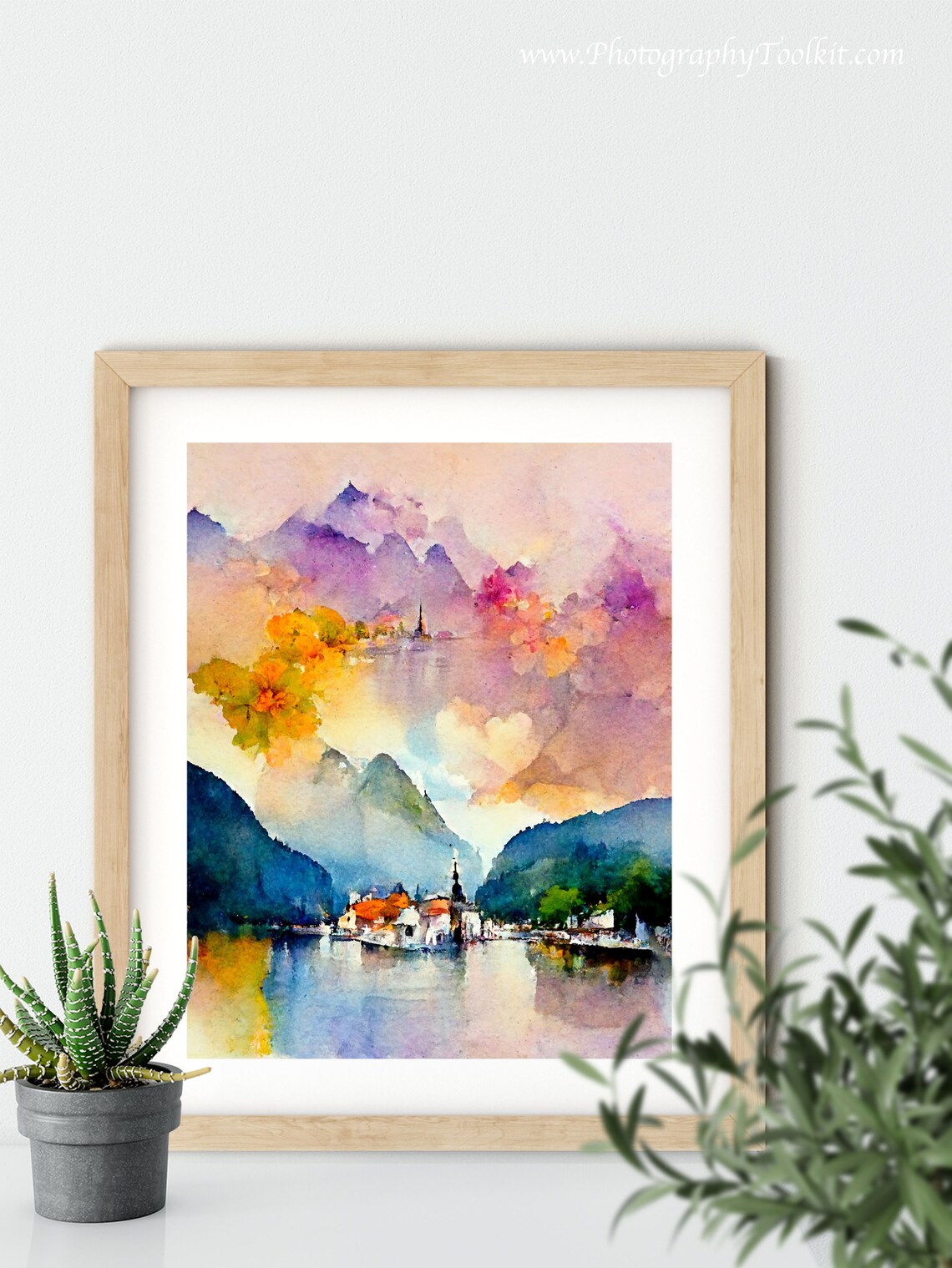 Hallstatt Austria Mountain Lake Village Scenic Watercolor Poster - Image 5