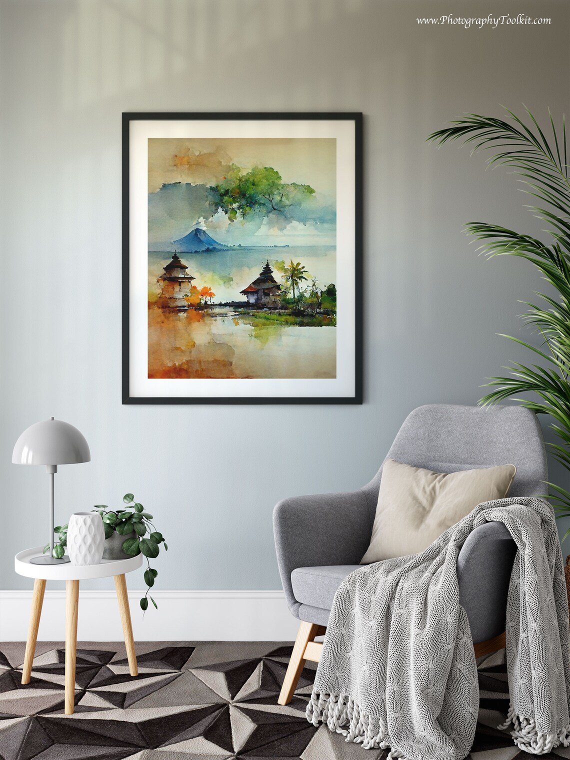 Balinese Water Temple Lakeside Watercolor Travel Landscape Poster - Image 6
