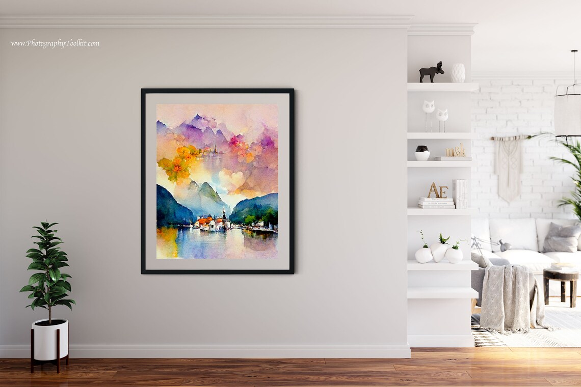 Hallstatt Austria Mountain Lake Village Scenic Watercolor Poster - Image 4