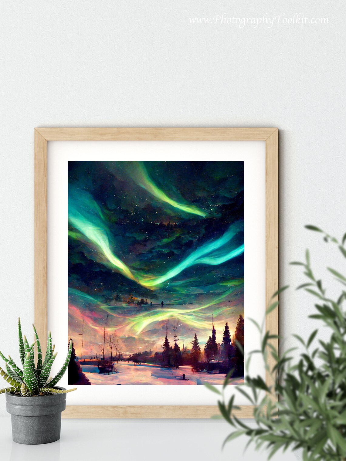 Aurora Borealis Snowy Forest Night Sky Watercolor Scenic Poster - Image 5