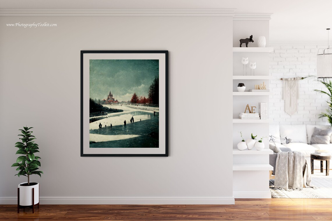 People Ice Skating Art Print, Winter Holiday Decor - Image 4