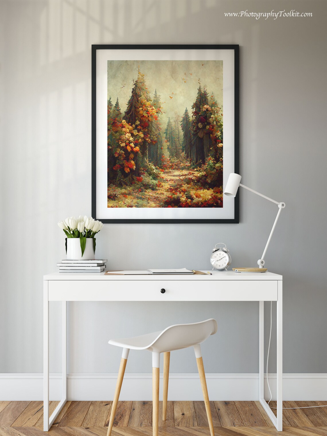 Autumn Pine Forest Path Colorful Foliage Warm Impressionist Landscape Print - Image 2