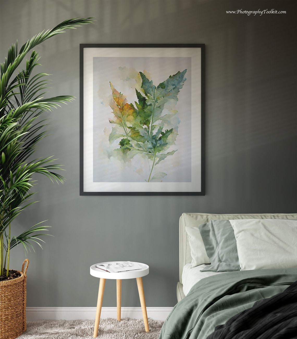 Elegant Botanical Green Leaves Watercolor Soft Nature Wall Art - Image 2