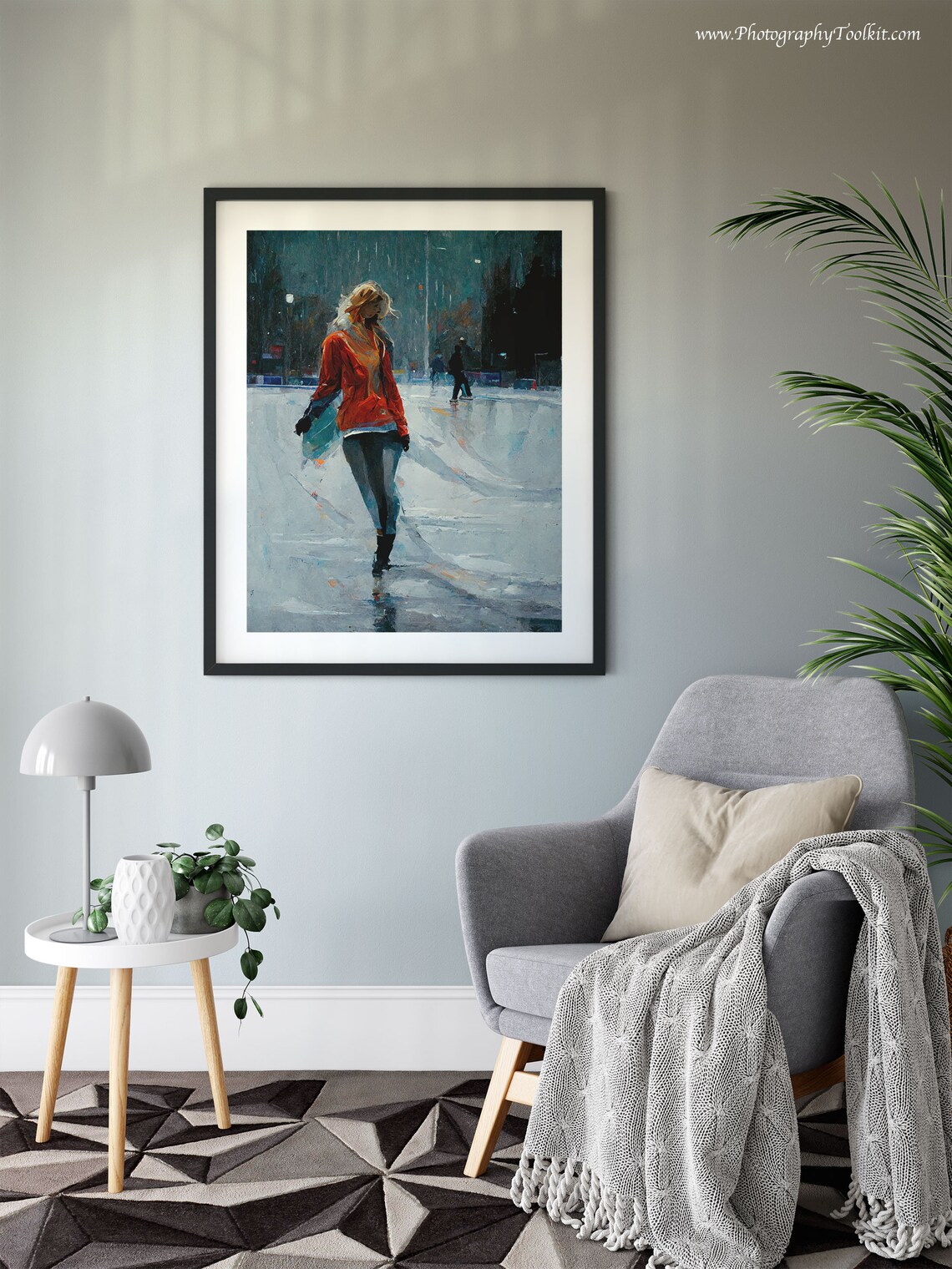 Blonde Woman Ice Skating Under Night City Lights Impressionist Poster - Image 6