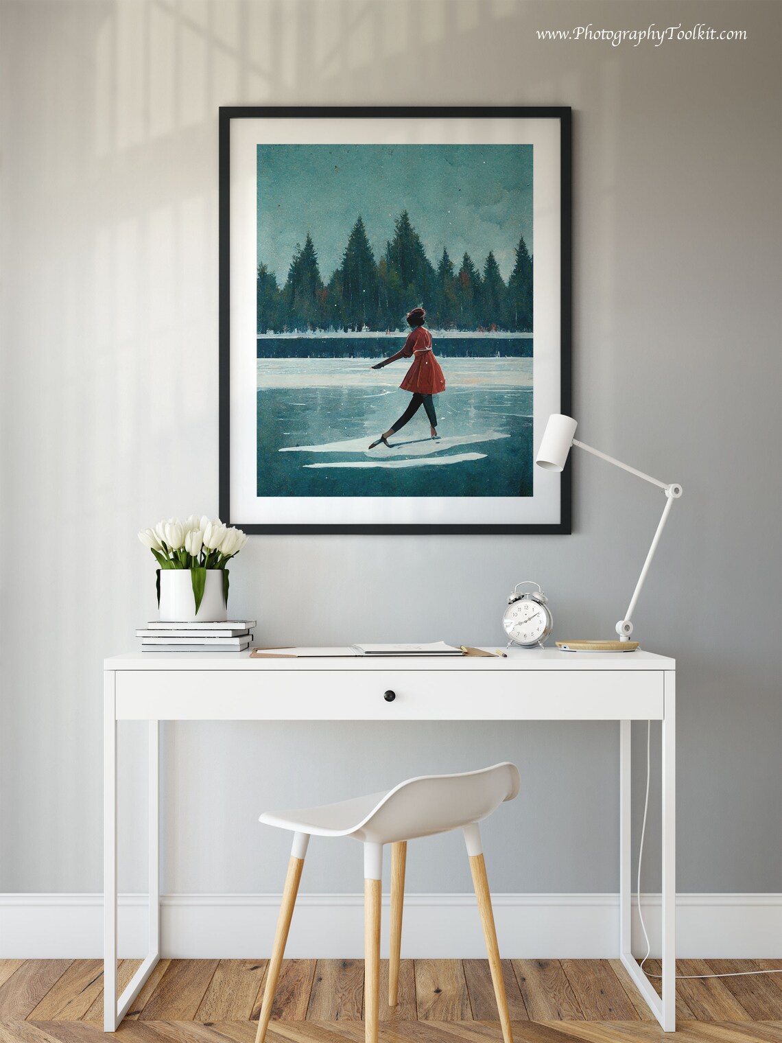 Woman Ice Skating Art Print, Winter Holiday Decor - Image 2