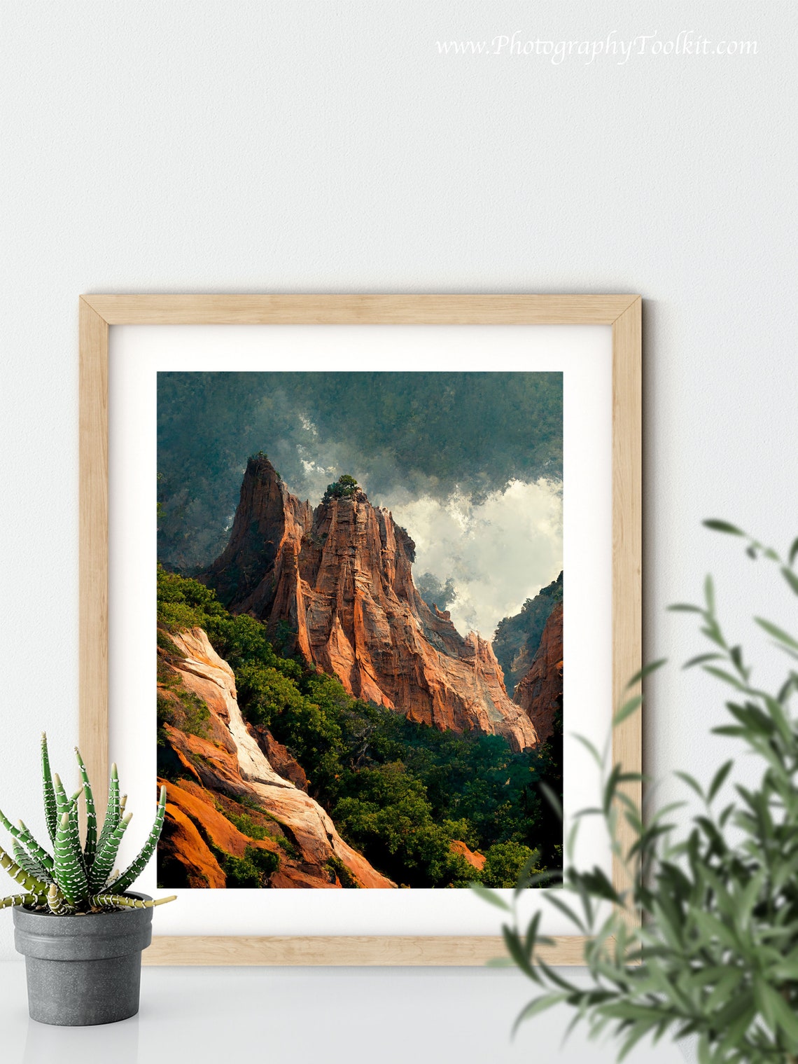 Zion Red Rock Spire Wall Art Lush Green Valley Dramatic Clouds Scenery - Image 5