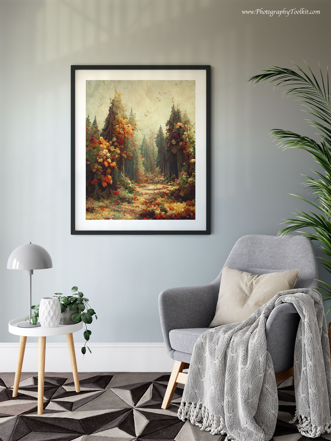 Autumn Pine Forest Path Colorful Foliage Warm Impressionist Landscape Print - Image 6