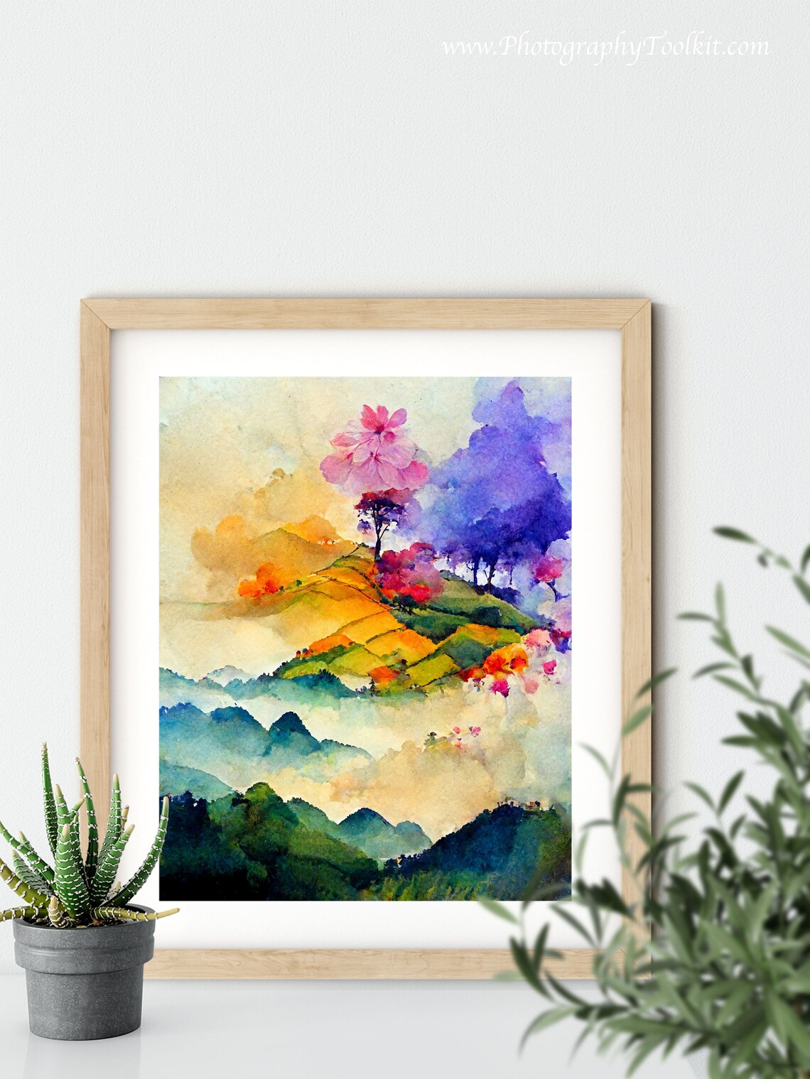 Vietnam Flower Hill Terraces Misty Valley Watercolor Travel Poster - Image 5