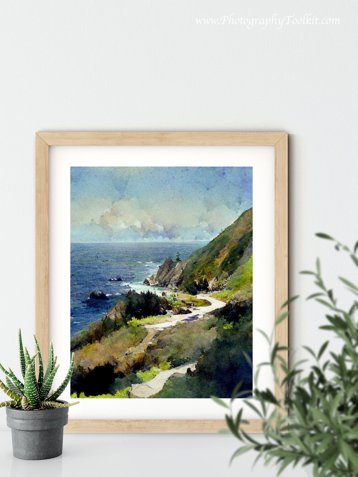 Big Sur Coastline Winding Road Watercolor Rocky Shore Ocean View Print - Image 5