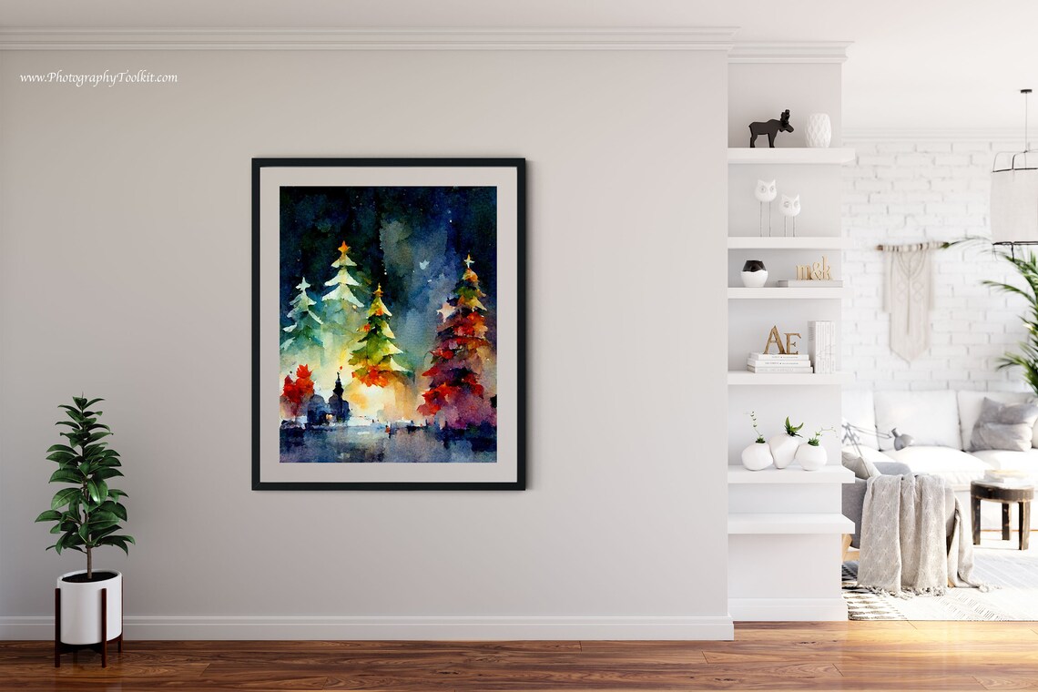 Christmas Trees Watercolor Art Print, Holiday Decor - Image 4