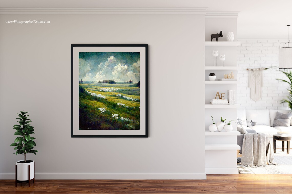 Spring Meadow Landscape Print, Vintage Country Field - Image 4