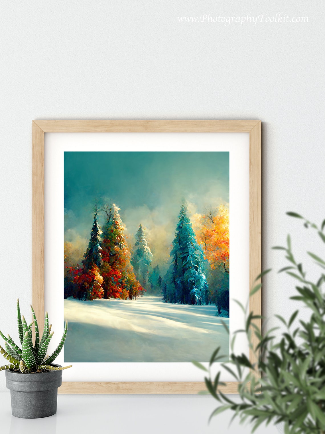 Snowy Winter Forest Landscape Snow Covered Trees Painting Poster - Image 5