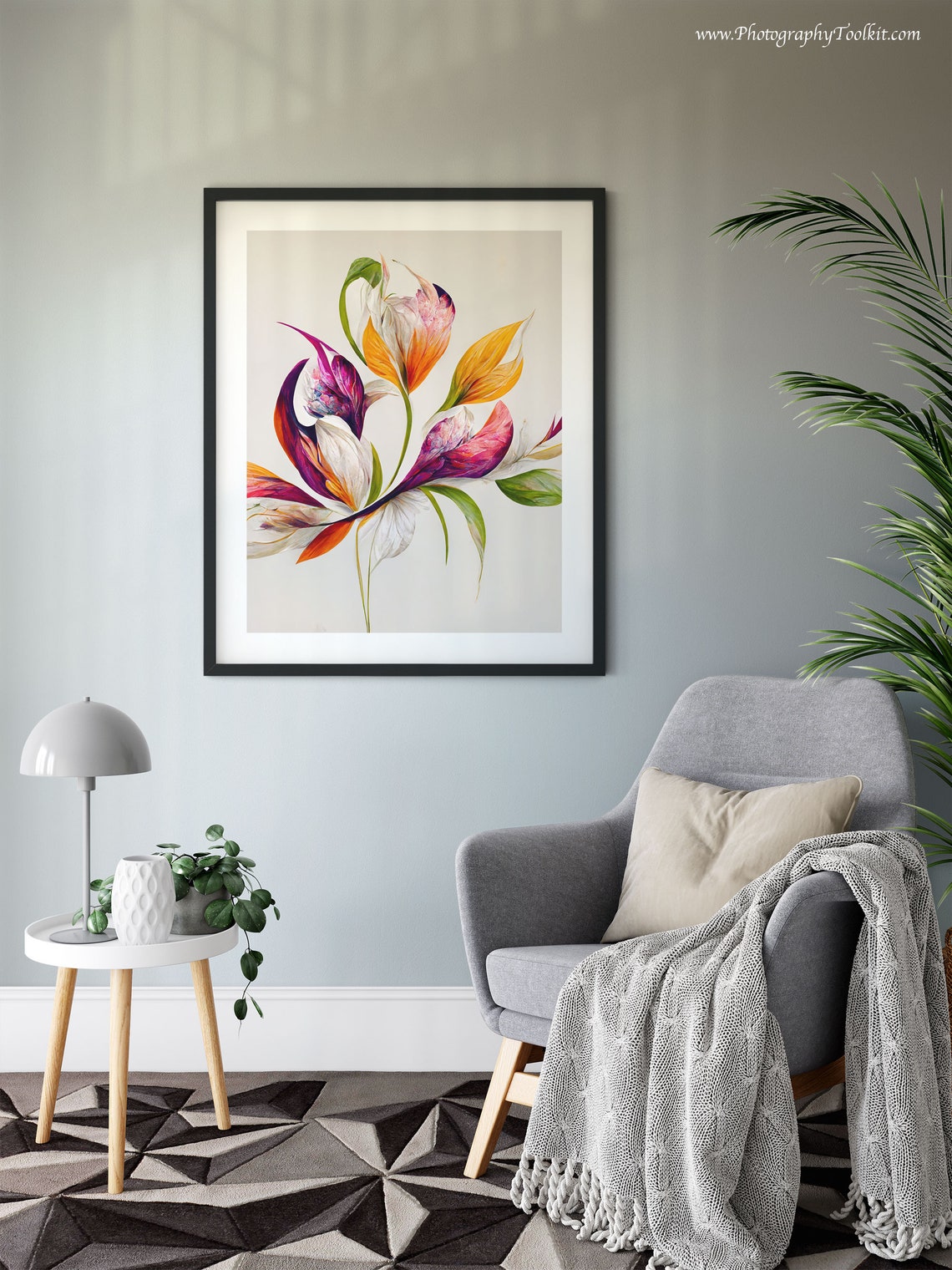 Bold Floral Abstract Magenta Orange Petals Modern Botanical Art Print - Image 6