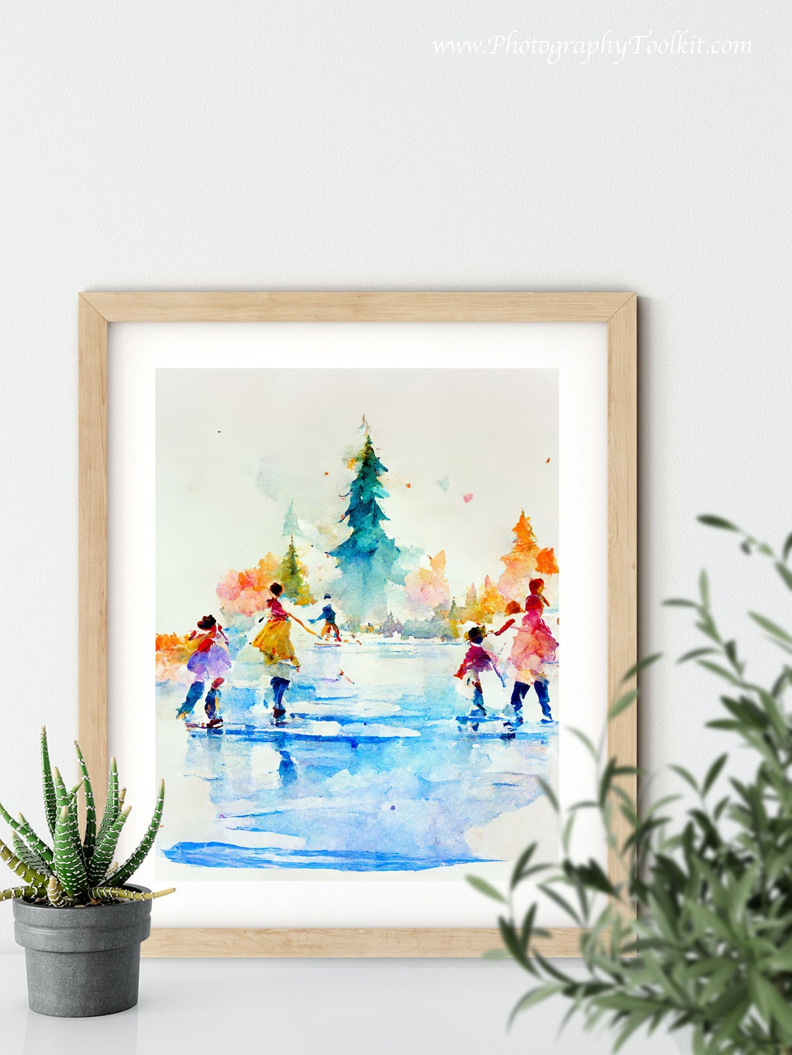 Children Ice Skating on a Frozen Pond by a Christmas Tree Poster - Image 5