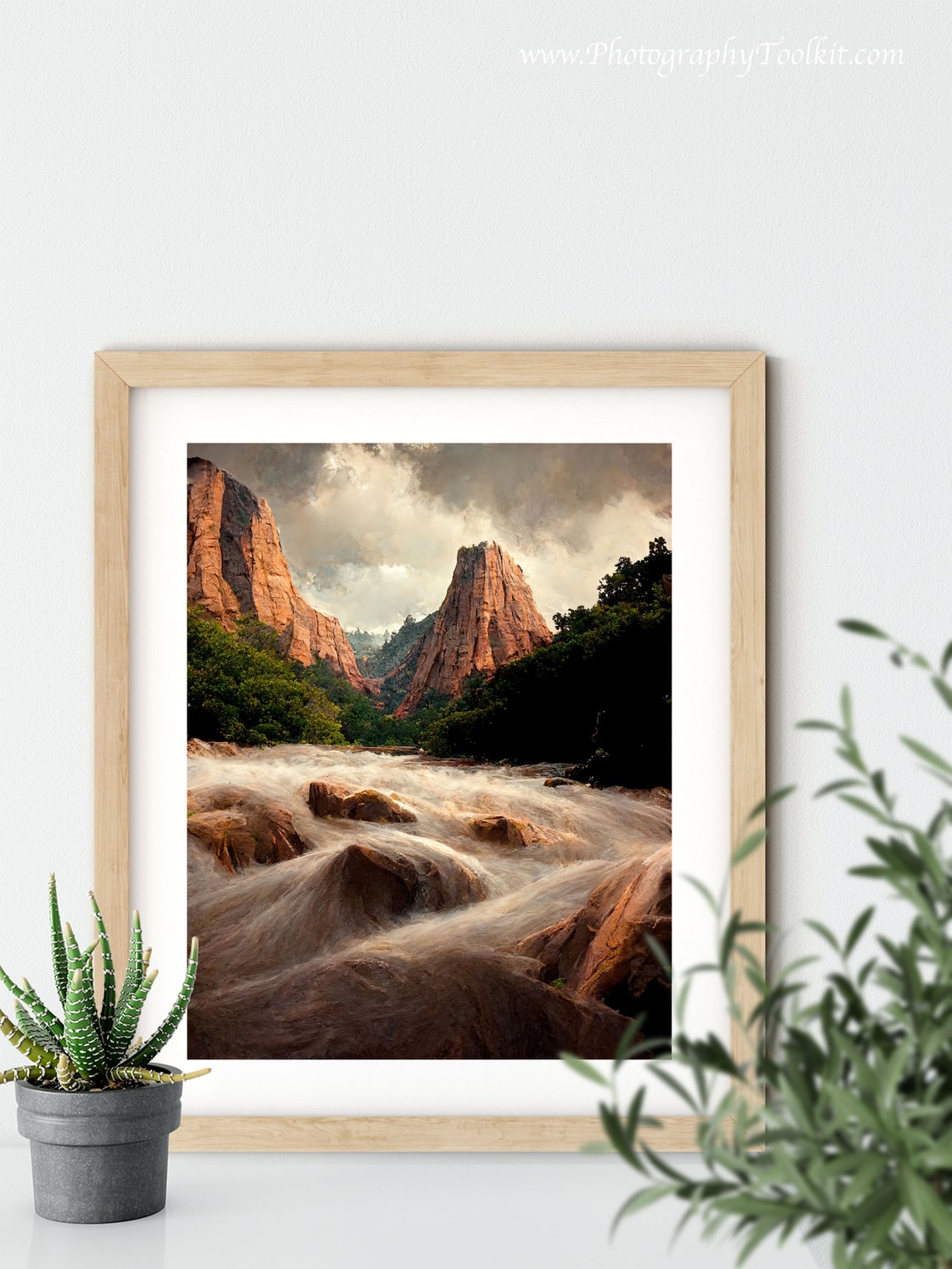 Zion Canyon River Rapids Wall Art Rushing Water Red Rock Cliffs View - Image 5