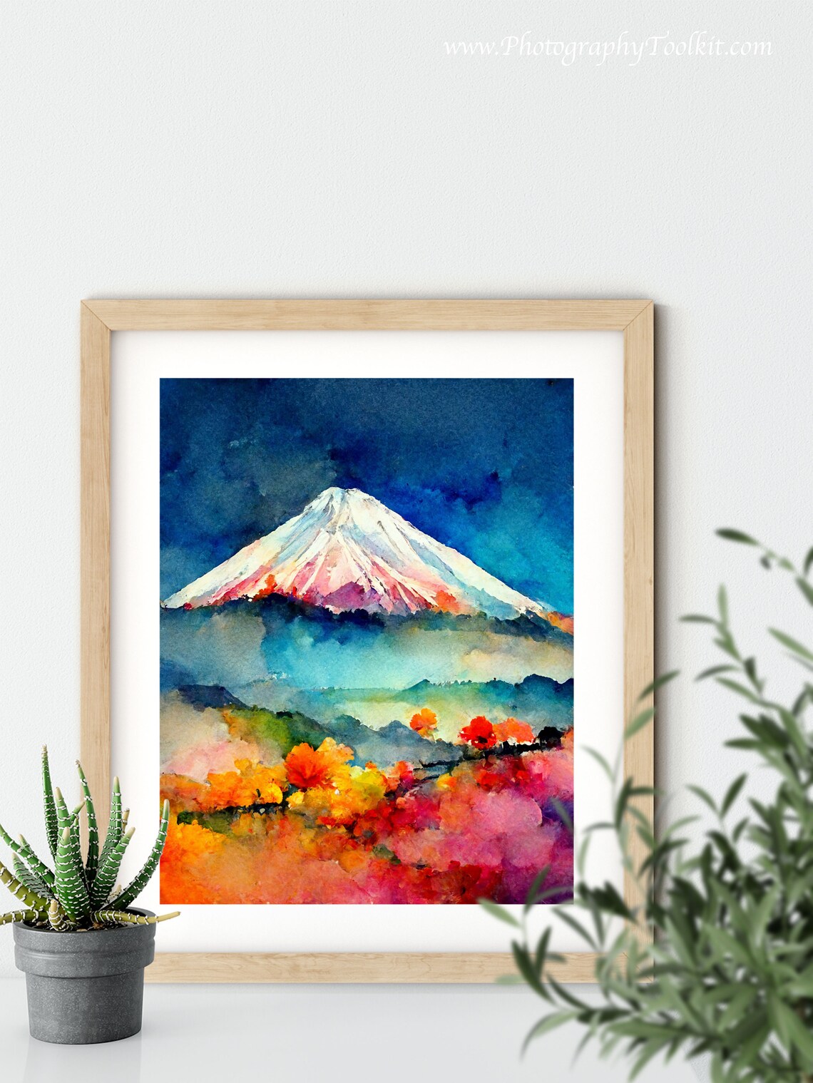 Mount Fuji Snowy Peak Autumn Colors Watercolor Japan Landscape Poster - Image 5