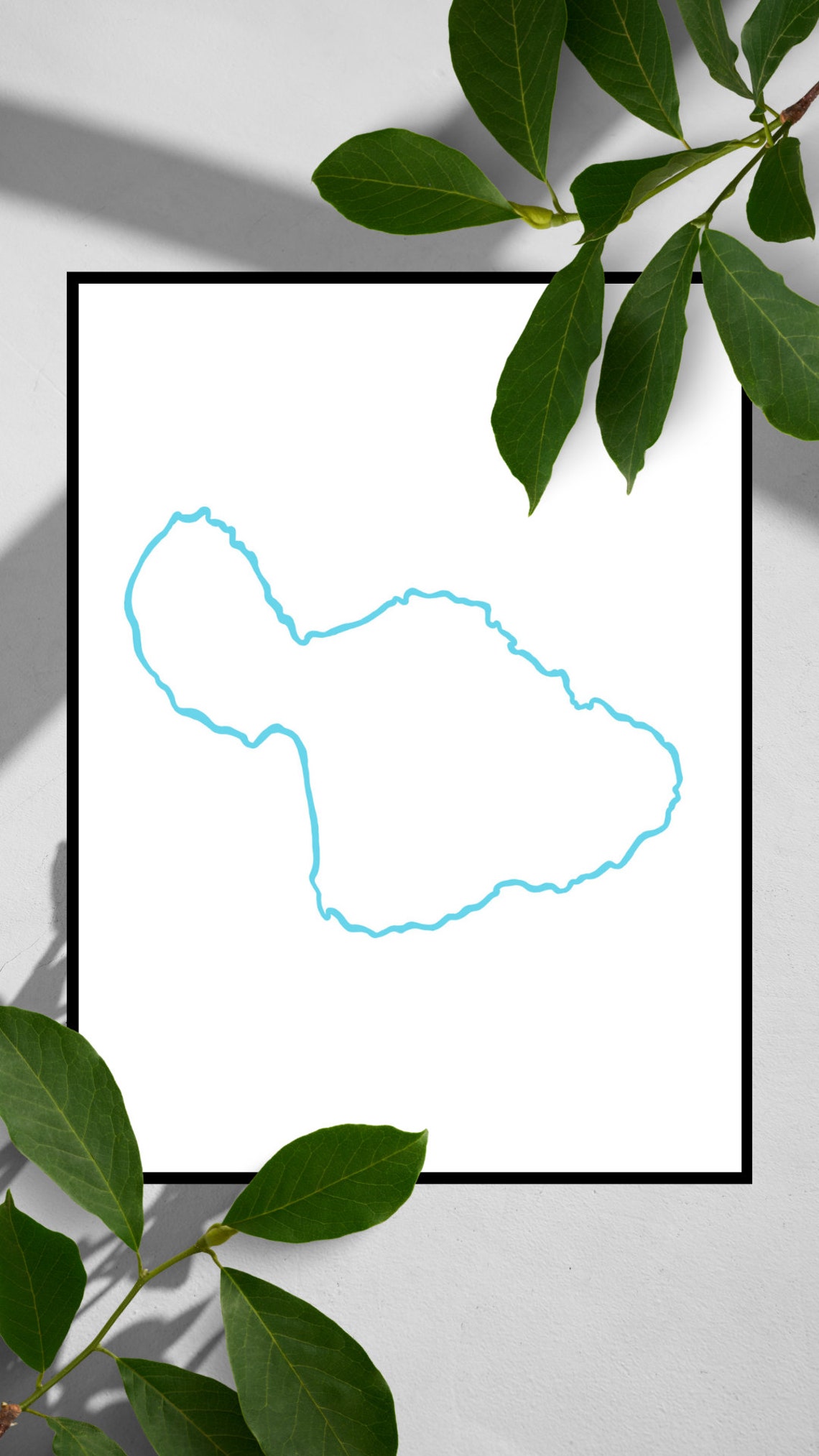 Maui Hawaii Island Outline Map Aqua Blue Minimalist Travel Art Poster - Image 2