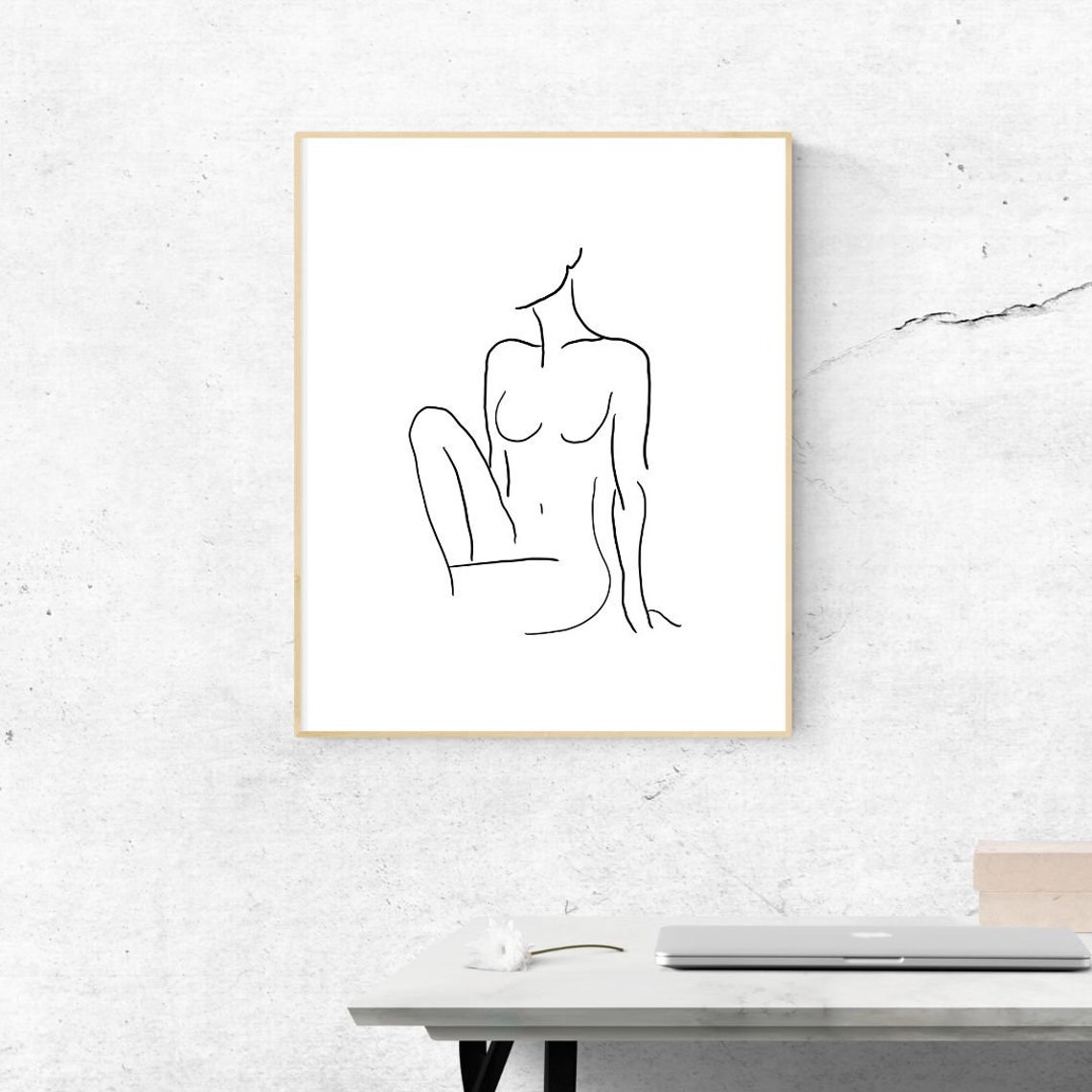 Seated Female Torso One Line Drawing Minimalist Body Art Print