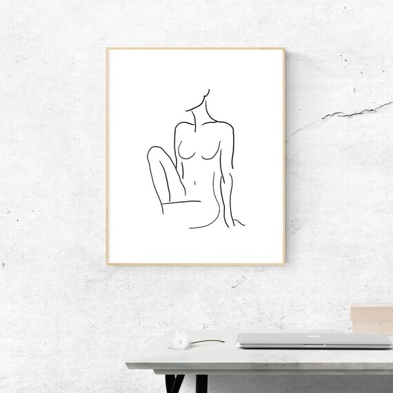 Seated Female Torso One Line Drawing Minimalist Body Art Print