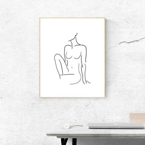 Woman Line Drawing Art Print Seated Minimalist Female Body Modern Poster Feminist