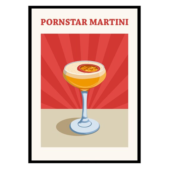 Pornstar Martini Cocktail Red Sunburst Retro Bar Cart Poster