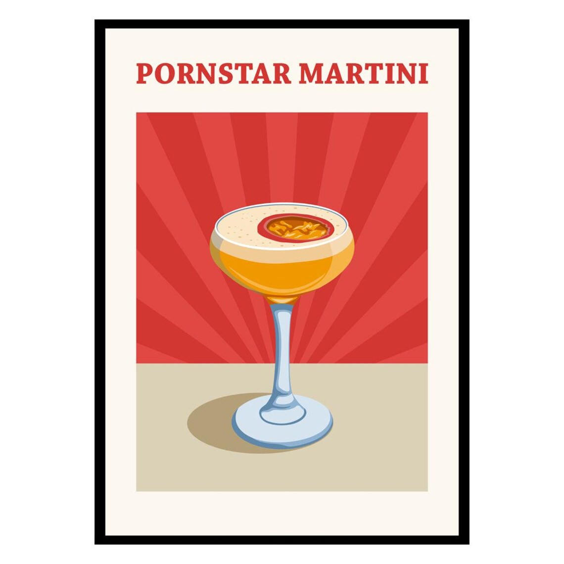 Pornstar Martini Cocktail Red Sunburst Retro Bar Cart Poster