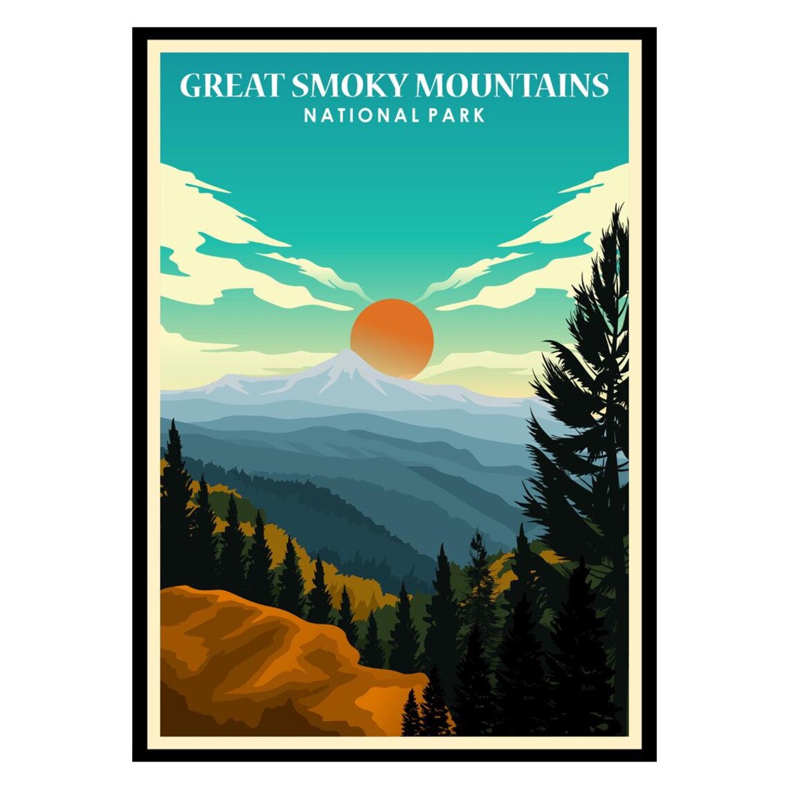 Great Smoky Mountains National Park Orange Sunset Vintage Poster