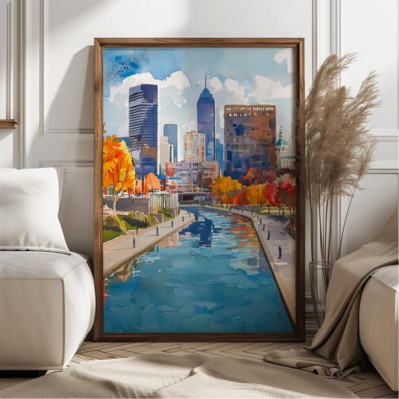 Indianapolis Watercolor Skyline Print, Cityscape Art