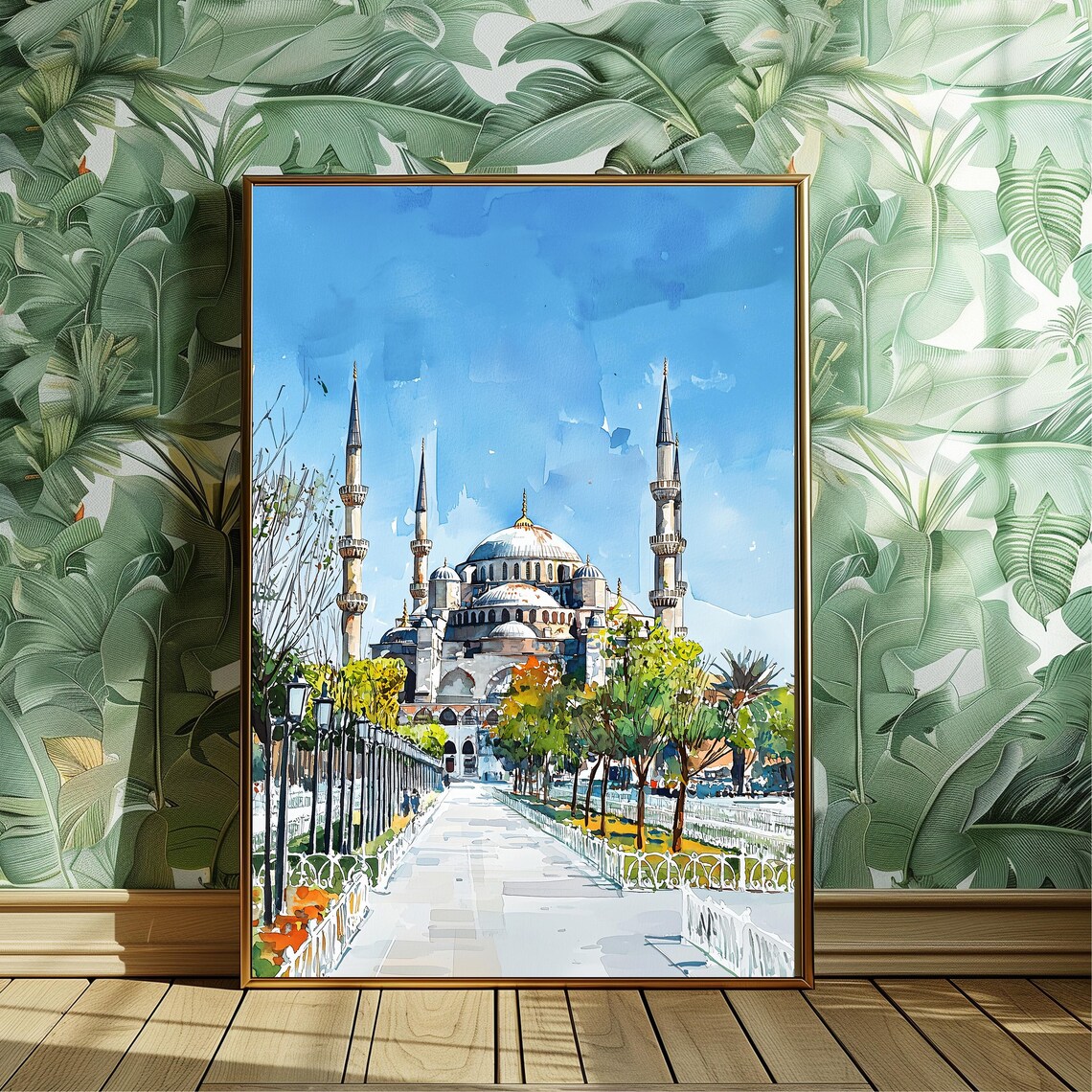 Blue Mosque Watercolor Art Print, Istanbul Cityscape