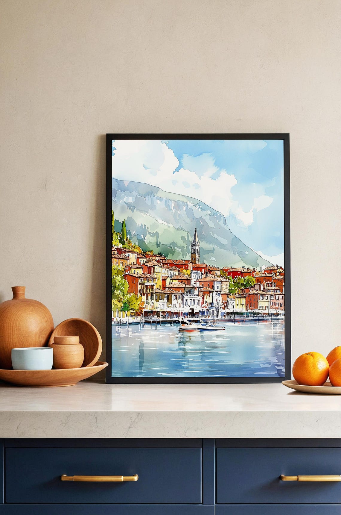 Varenna Lake Como Print Italy Watercolor Art Italian Village Wall Decor Lakeview Illustration Travel Gift Colorful City Poster