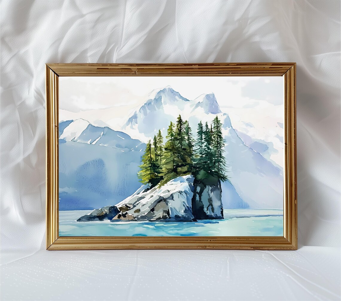 Kenai Fjords Watercolor Print, Alaska National Park