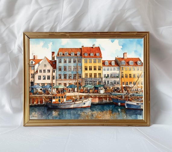 Copenhagen Nyhavn Watercolor Travel Poster