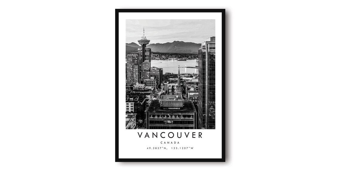 Vancouver Skyline Black And White Cityscape Poster