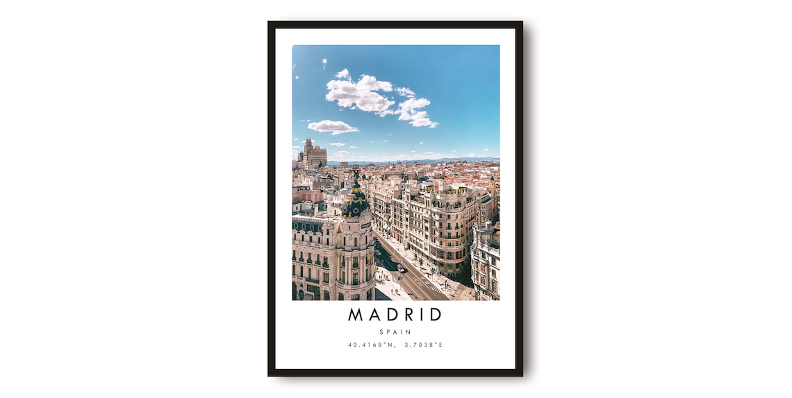 Madrid Cityscape Travel Poster, Spain Home Decor