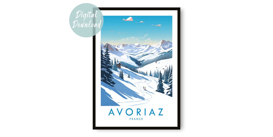 Avoriaz France Ski Resort Snowy Mountain Vintage Style Poster