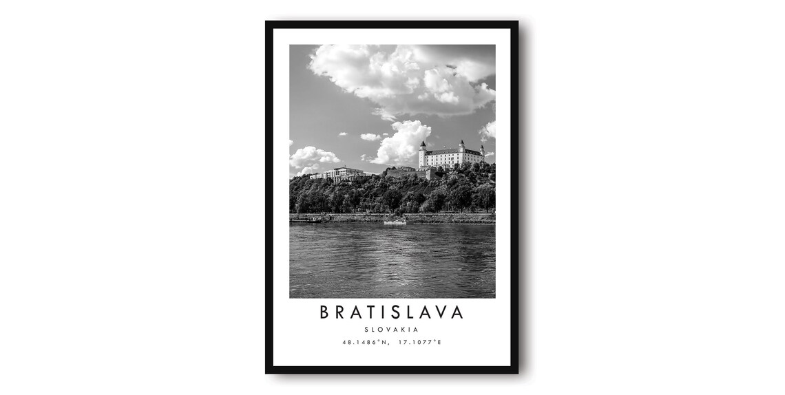 Bratislava Travel Poster, Minimalist Black and White