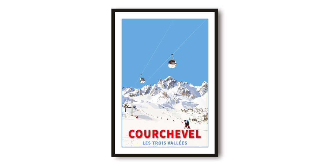Courchevel Ski Travel Poster, France Ski Print