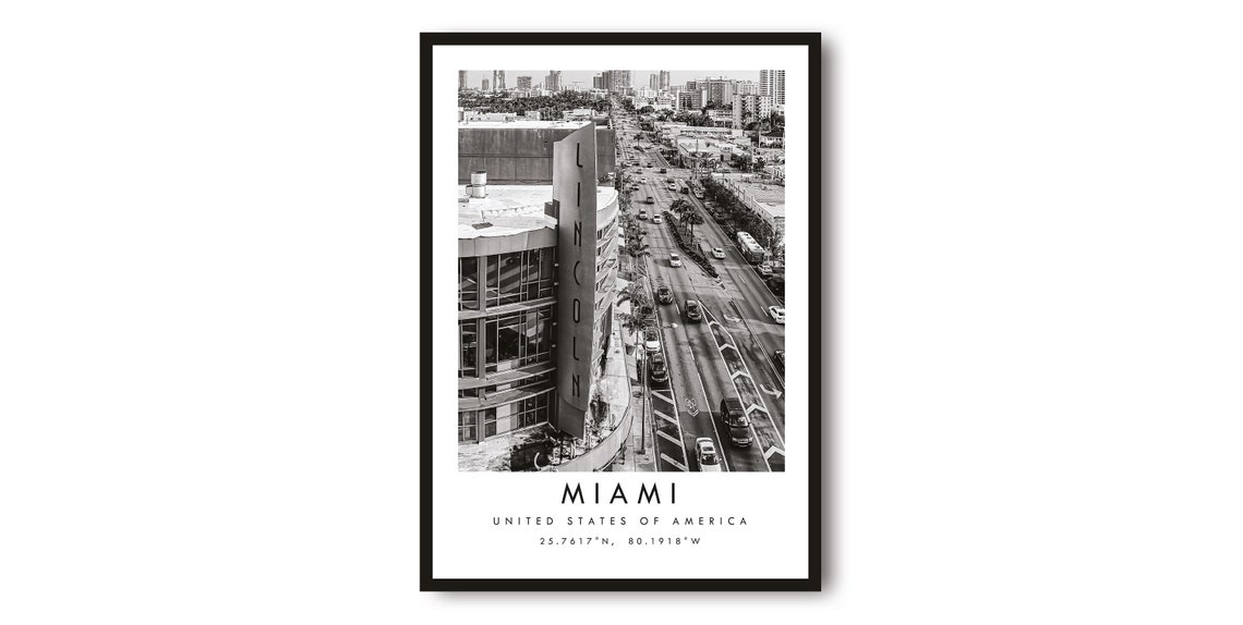 Miami Florida Lincoln Road Black And White Street Photo Poster
