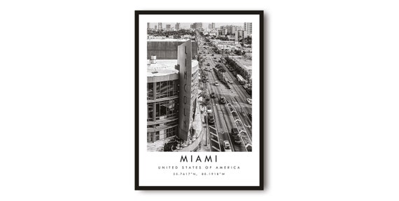Miami Travel Poster Minimalist Black White City Print