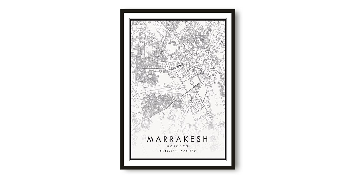 Marrakesh Map Art Print, Morocco Travel Poster