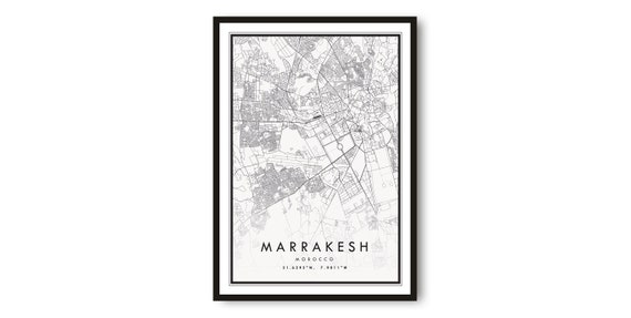 Marrakesh Map Art Print, Morocco Travel Poster