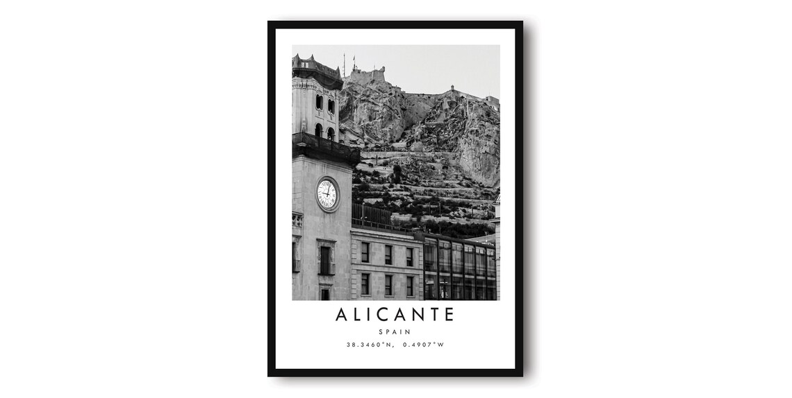 Alicante Spain Black And White Cityscape Art Print