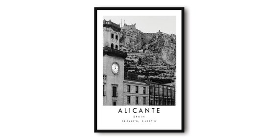Alicante Spain Black And White Cityscape Art Print