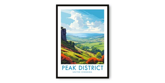 Peak District Travel Poster, UK Landscape Art Print