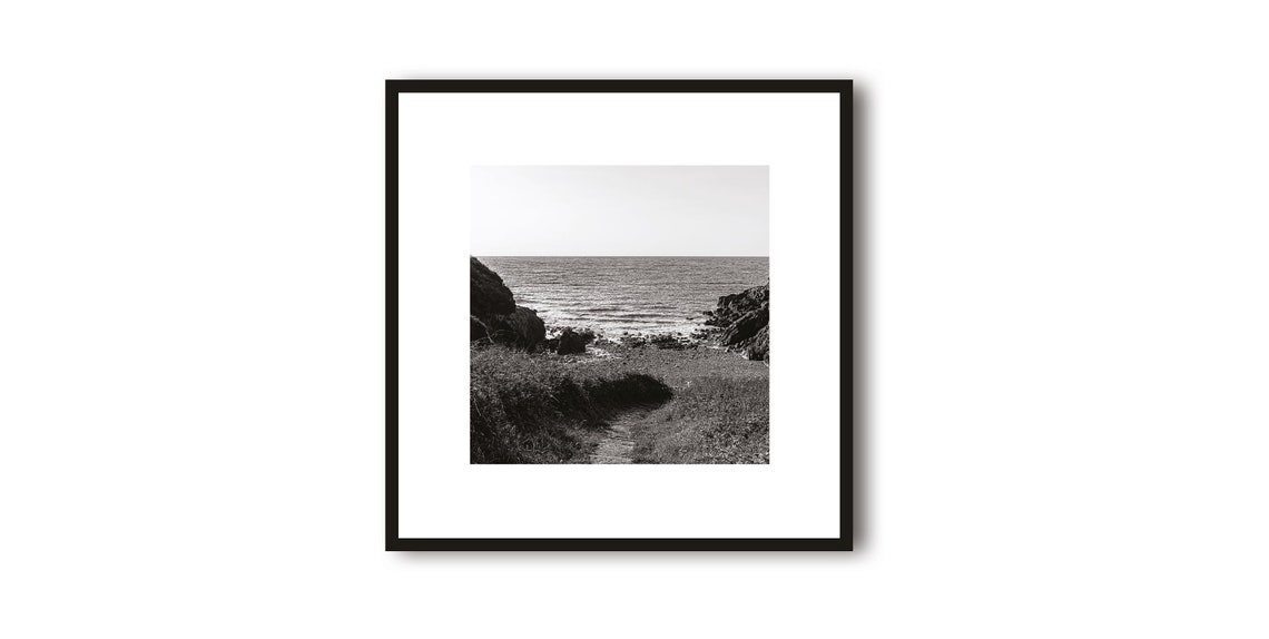 Grassy Path to the Rocky Cove at Brandy Cove Black White Poster